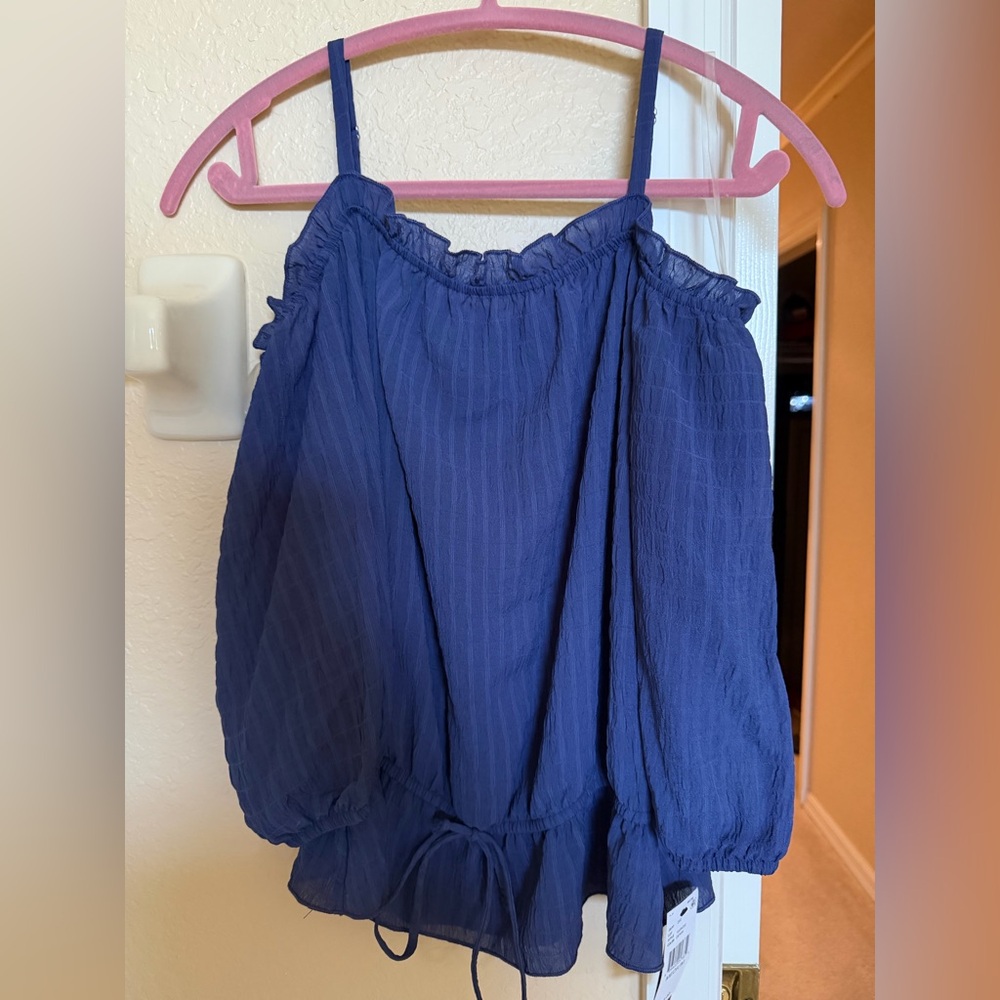 Navy Off-Shoulder Lightweight Blouse